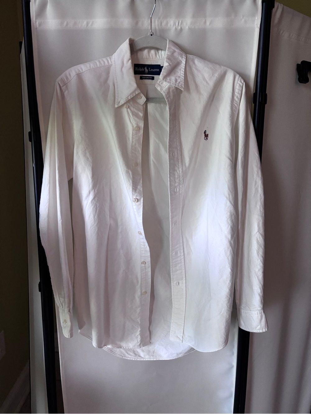 Ralph Lauren White Long Sleeve Button-Down Shirt with Pony Logo